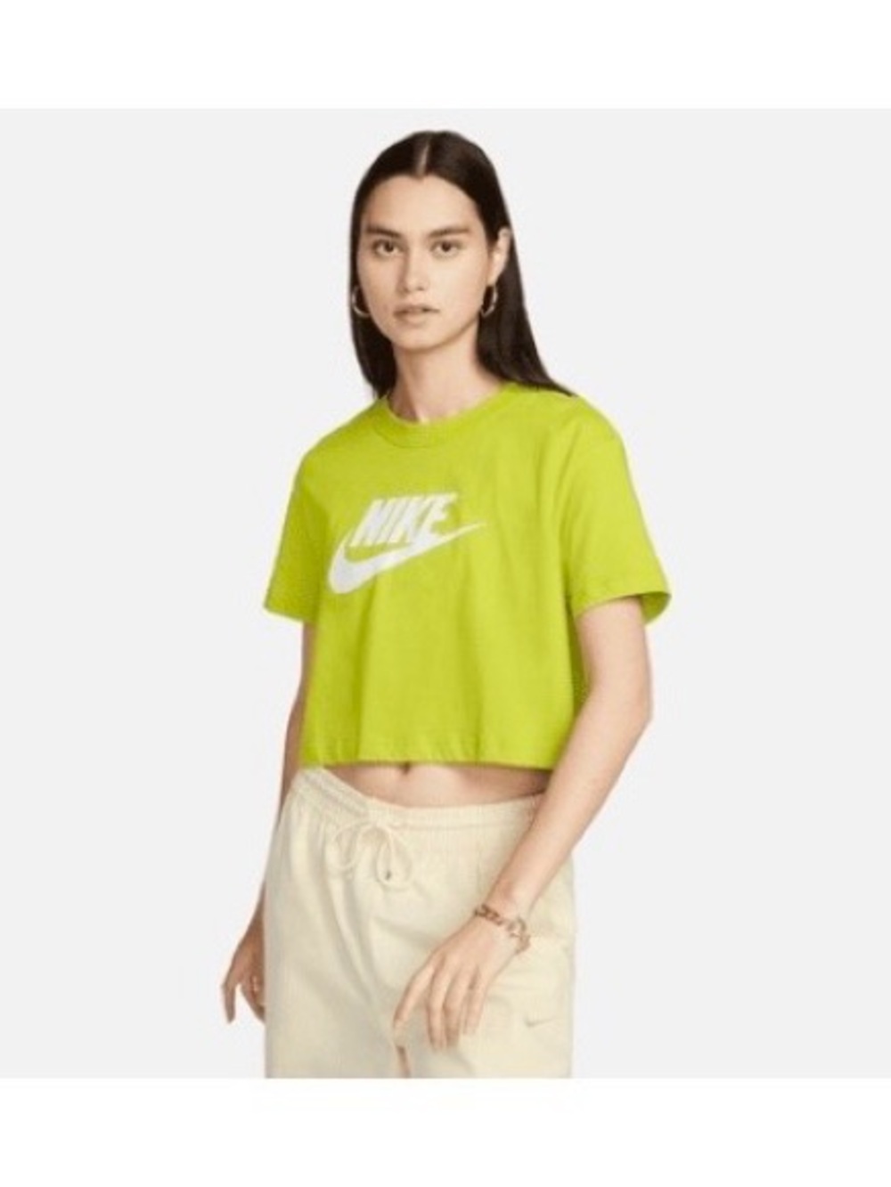 Nike Sportswear Essential Crop Tee | Chartreuse (Cyber) | Size M